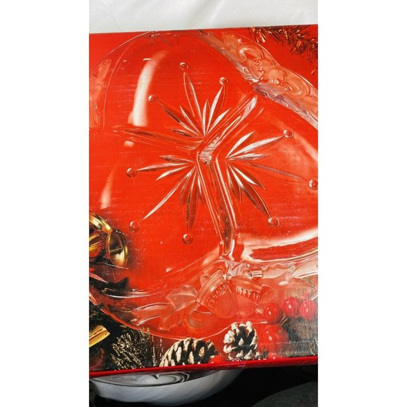 MIKASA 12 inch Divided Server Dish Clear Crystal Thick Glass Christmas Tidings - Picture 10 of 10